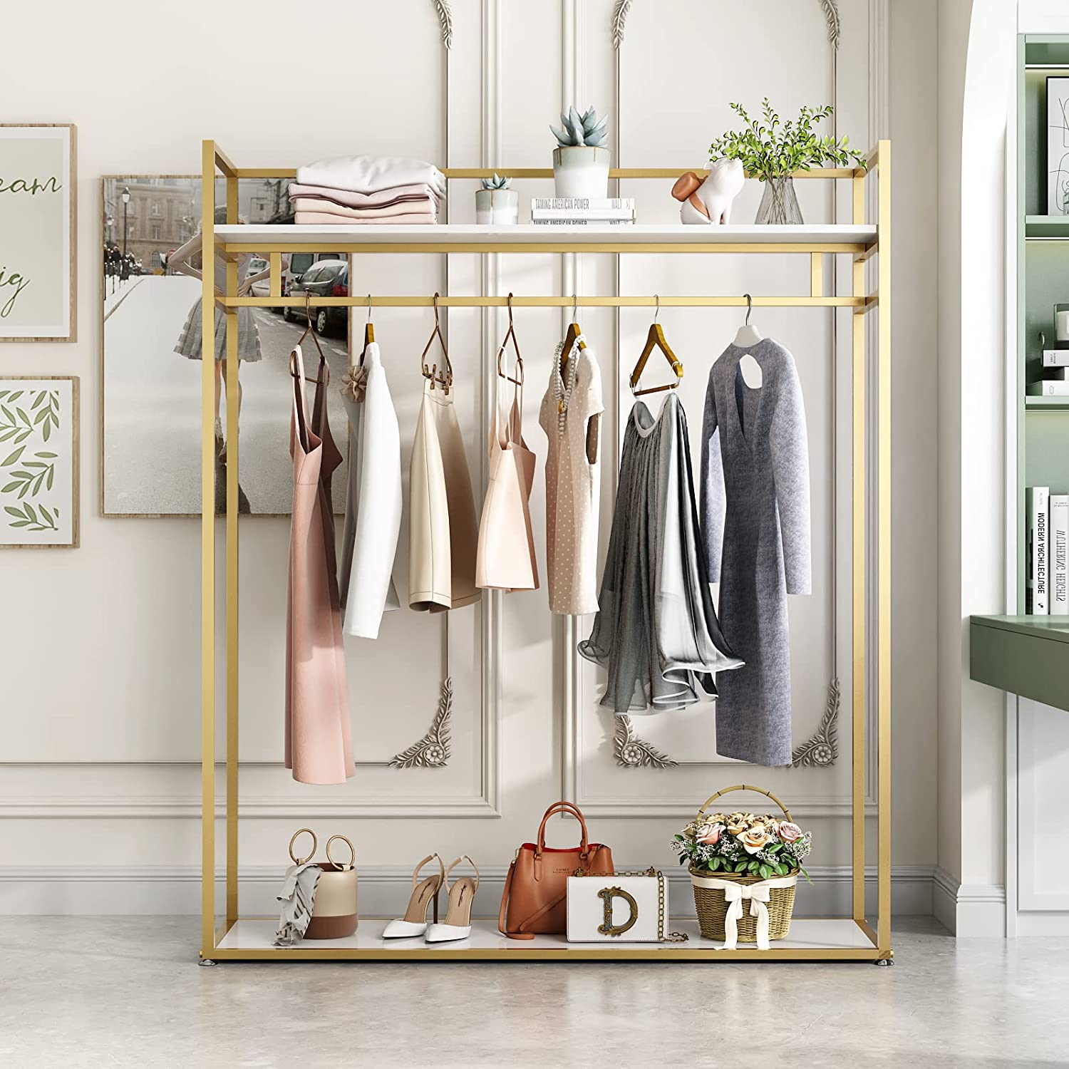 Metal Clothes Hanging Rack Garment Rack Portable Clothing Racks Heavy Duty Clothes Rack EnHomee Color: Gold