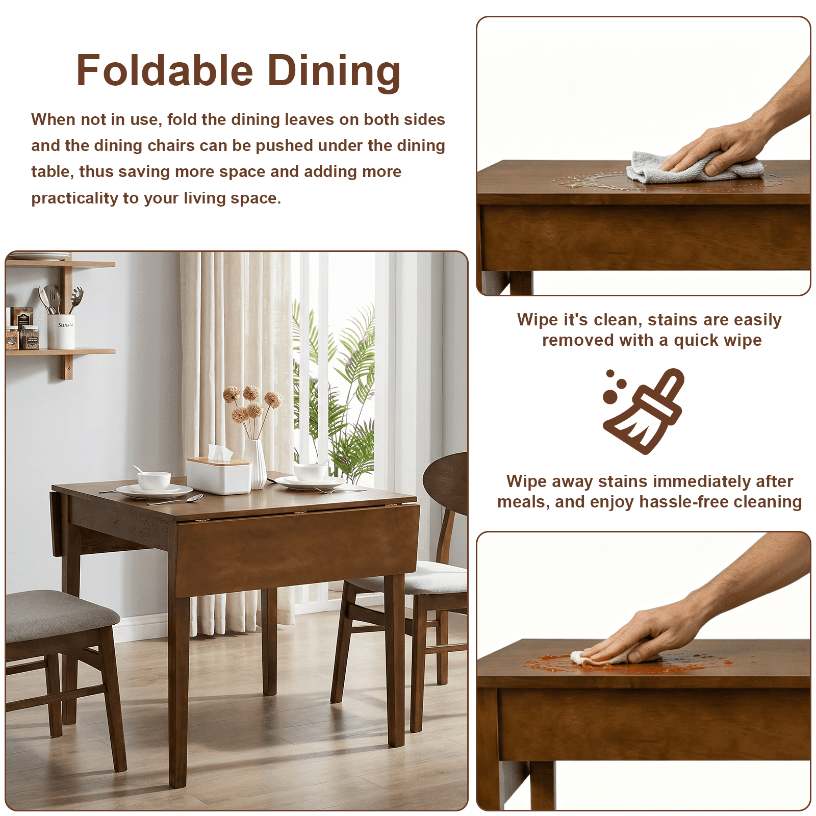 Farmhouse Dining Table 31.5x31.5 Inch Foldable Extendable Solid Wood Legs for Kitchen Apartment