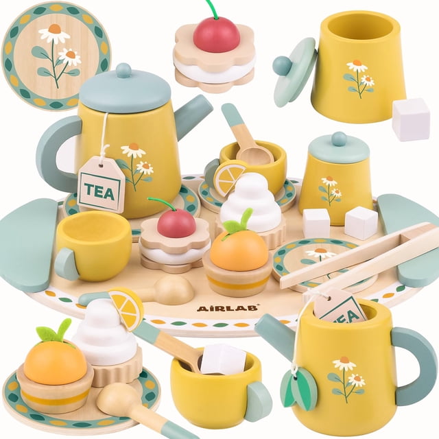Juego de comida de madera Tea Set Airlab para niñas de 2 a 6 años