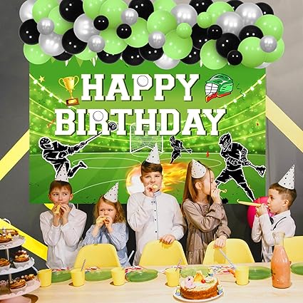 Lacrosse Birthday Party Decorations Boys, Lacrosse Birthday Party Backdrop Banner Green Black Silver Balloon Arch Kit,Lacrosse Photo Background for Sports Theme Party 1 Year Old Birthday