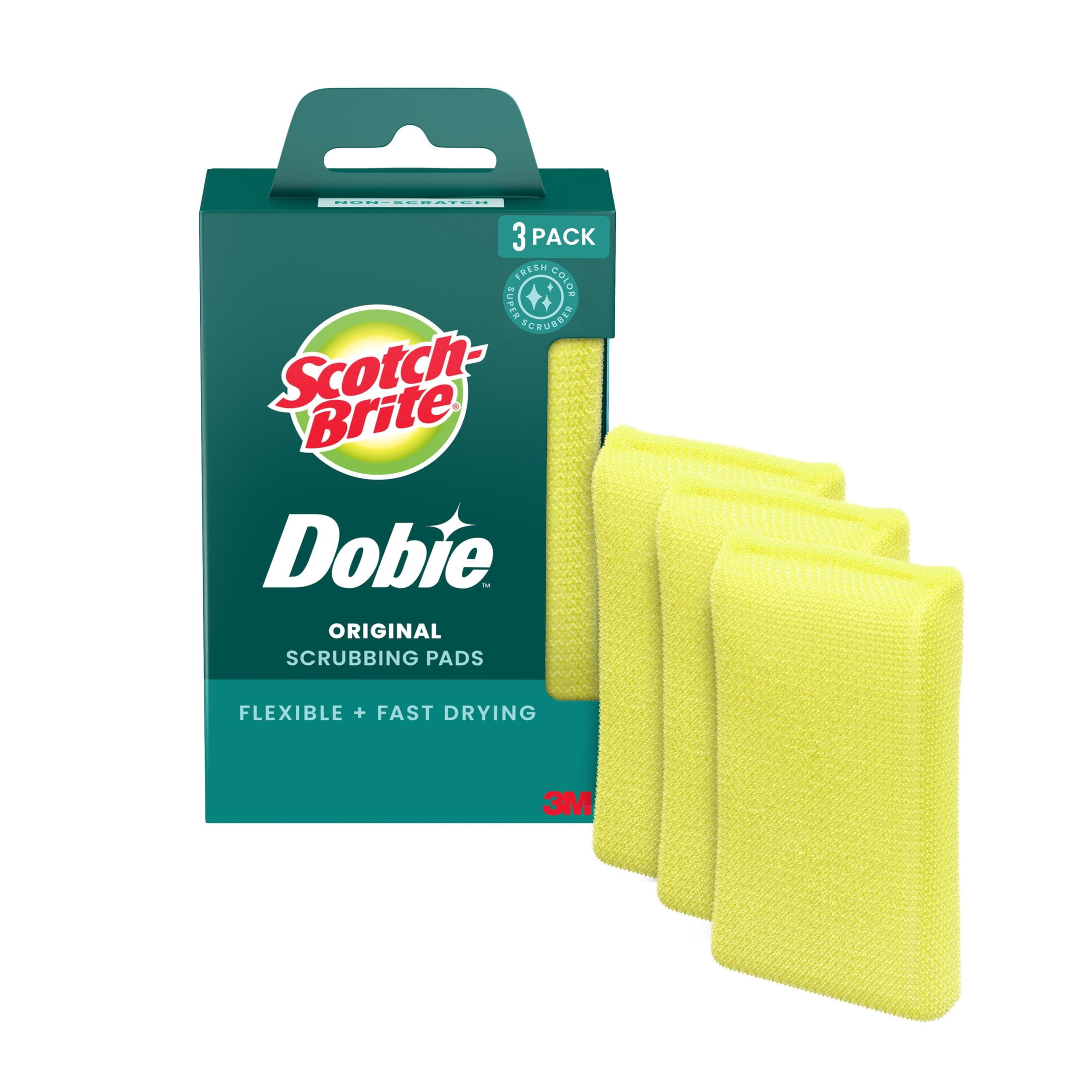 (4 pack) Scotch-Brite Dobie Original Scrubbing Pads, Flexible and Fast Drying, 3 Pack