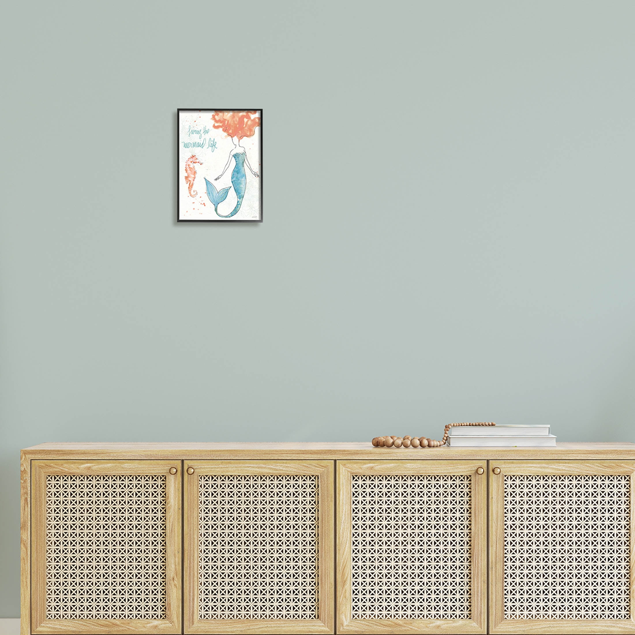 Stupell Industries Living The Mermaid Life Phrase Graphic Art Black Framed Art Print Wall Art, Design by Anne Tavoletti
