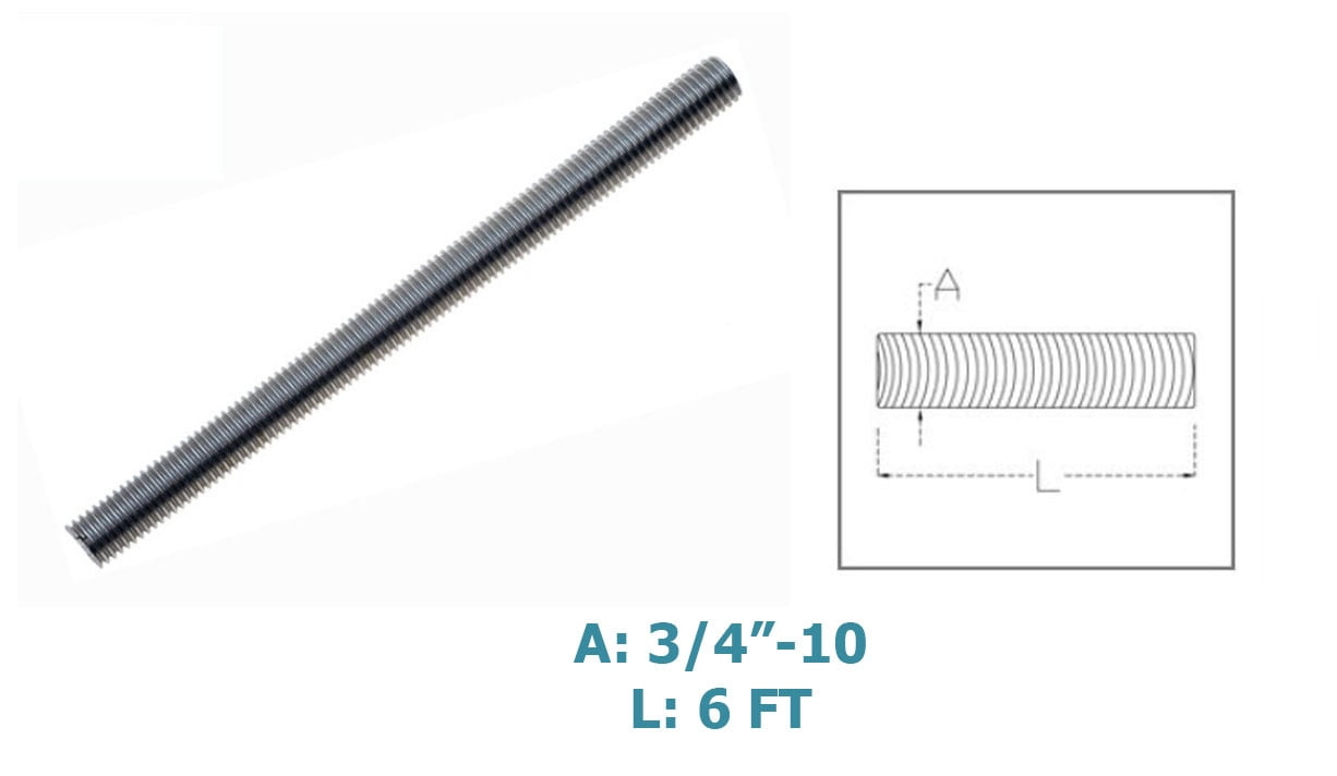 Stainless Steel 3/4''-10 Fully Threaded Rod, 6 Ft. Long