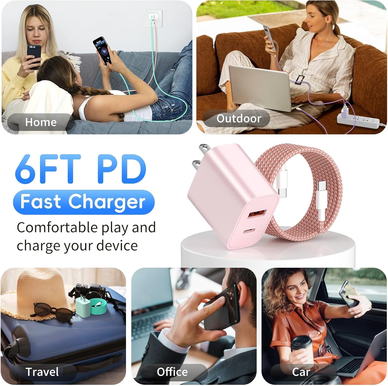 Fast Charger for iPhone 16 15, 4 Pack 20W Dual Port A/C Wall for iPhone Charger Block with 6FT USB C Fast Charging Cable Compatible for iPhone 16/15 Pro Max/Plus, for iPad Pro 12.9"/11" and iPad Air