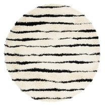 SAFAVIEH Venus Sophie Striped Shag Area Rug, 6'7" x 6'7" Round, Ivory/Black