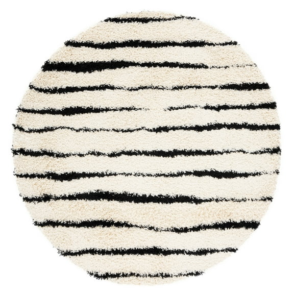 SAFAVIEH Venus Sophie Striped Shag Area Rug, 6'7" x 6'7" Round, Ivory/Black