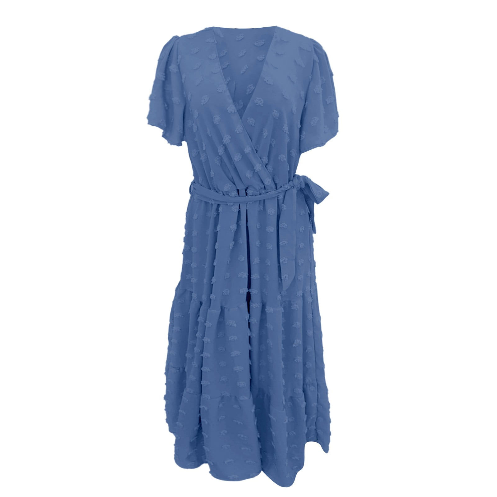 royal blue lace dresses KIDPIK Girls Short Sleeve Eyelet Elastic Waist Asymmetrical Ruffle Dress, Size: 2T main image 0