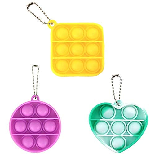 A Jesokiibo 3PCS Fidget Toy Mini Stress Relief Hand Toys Keychain Toy Bubble Wrap Pop Anxiety Stress Reliever Office Desk Toy for Kids Adults