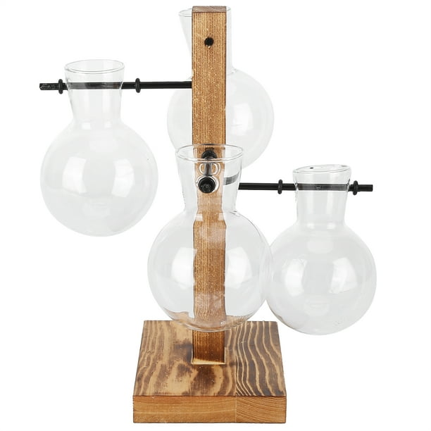 Jarrón hidropónico innovador Nikou con soporte de madera florero transparente de escritorio 11x8,5x21cm