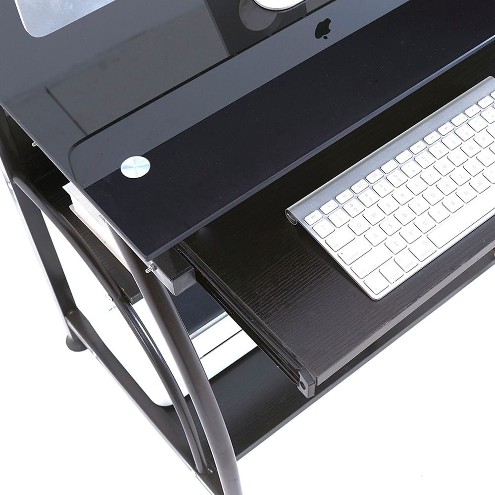 Lowestbest Home Office Desktop Computer Desk, Tempered Glass Computer Desk, Black Lowestbest Home Office Desktop Computer Desk, Tempered Glass Computer Desk, Black