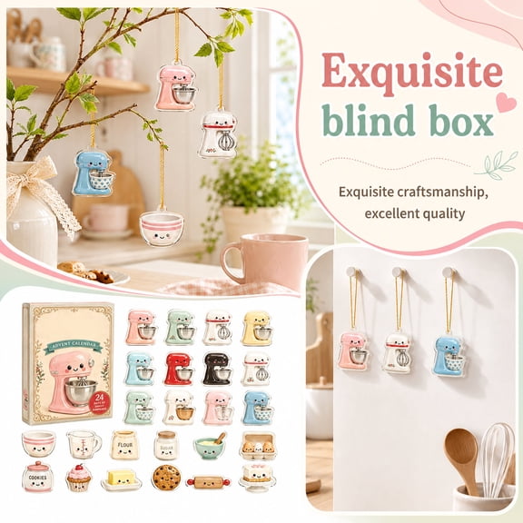 Advent Calendar 2026 Sweet Baking Mixer Theme Blind Box 24 Days Countdown with 24Pcs 2D Acrylic Pendants for Party Favor and Home Holiday Decorations