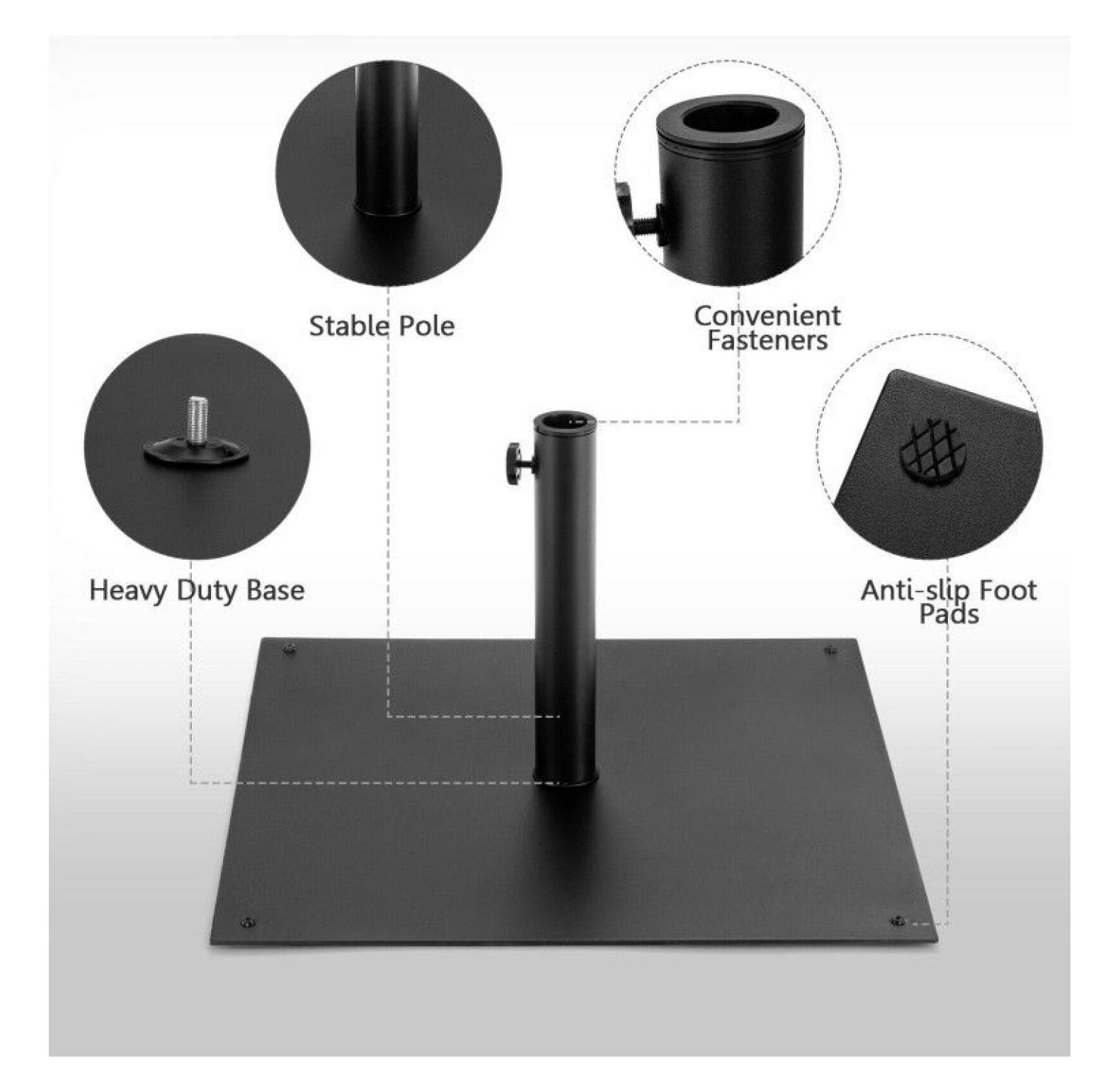 Umbrella Base 40lbs, Square Patio Umbrella Stand - Heavy Duty Steel, Hand Tightening Knob, Fits 1.4-1.9" Poles, Outdoor Backyard Use