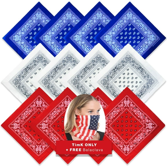 12 packs bandanas 100% cotton paisely print with one free tube mask