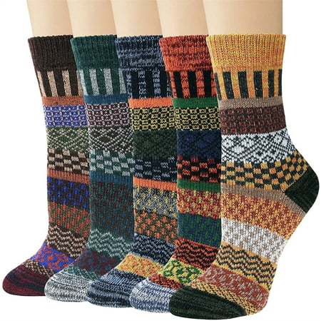 

LEZMORE 5 Pairs Wool Socks for Women Gifts Winter Warm Thick Knit Cabin Cozy Crew Socks