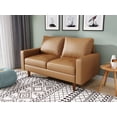 thumbnail image 2 of Koby Home's Collection Luca Modern Loveseat, Upholstered in Faux Leather with Track Arms, Cushion Back, and Wooden Legs, 2-Seater for Small Space, Tan Brown Color, 2 of 4