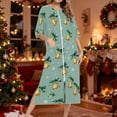 thumbnail image 2 of Women's Christmas Pajamas Dress Three Quarter Sleeves Crewneck Zip Up Home Pjs with Pockets Green-2 M, 2 of 6