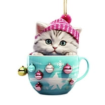 Lilixerw Christmas Cat in Mug Ornament,Acrylic Cute Pattern Hanging Decoration for Christmas Tree,Festival Party Supplies,Car Home Decor