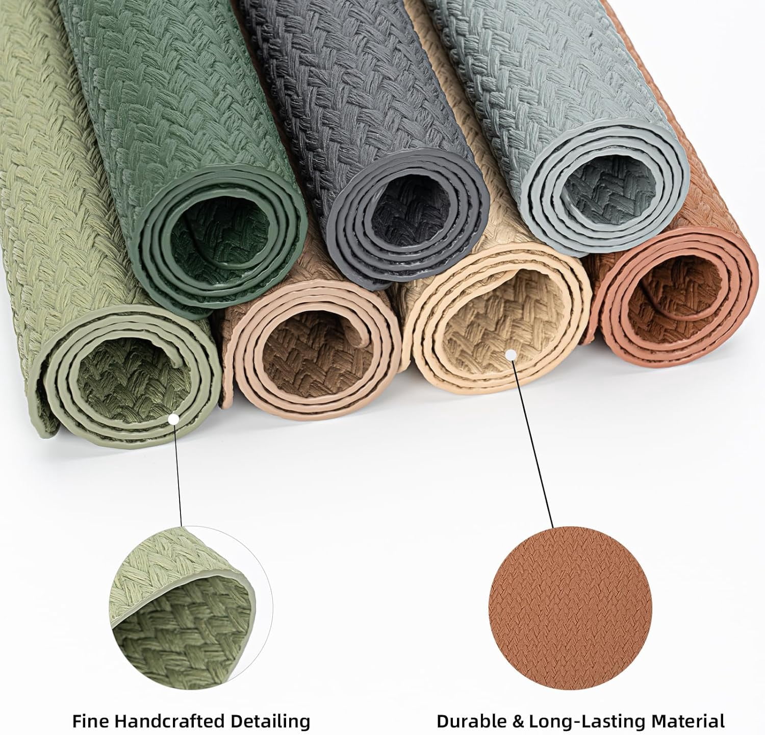 PROMATTOO Round Vinyl Woven Embossed Placemats Set of 6,Faux Leather Waterproof Dining Mat,Cloud Gray