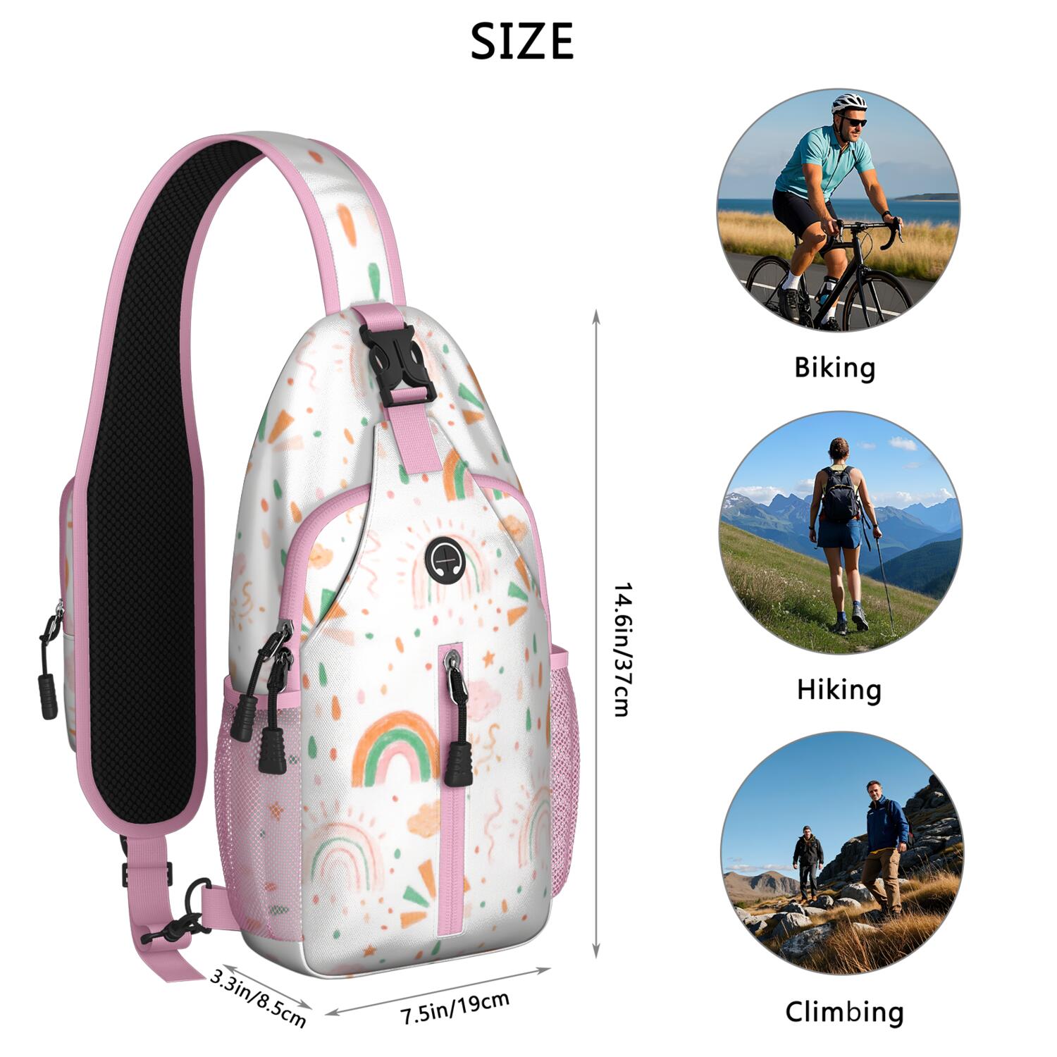 Sling Backpack Rainbow Cartoon Travel Sling Bag Casual Bag for Men Women