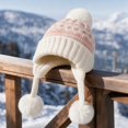 thumbnail image 3 of Voska Womens Thick Knit Ear Flap Winter Hat Soft Fleece Lined 3 Pom Pom Pull On Beanie with Fair Isle Pattern White One Size, 3 of 4