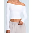 thumbnail image 4 of Women'S Long Sleeve Off the Shoulder Tops Going Out Cute Basic Y2K Fall Fashion 2026 Outfits Clothes White S, 4 of 9