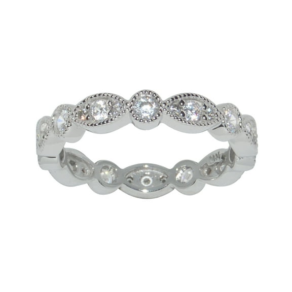 14k White Gold Milgrain Antique-style Cubic Zirconia Eternity Band