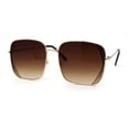 thumbnail image 3 of Womens Large Rectangular Metal Rim Designer Sunglasses Gold Brown, 3 of 4