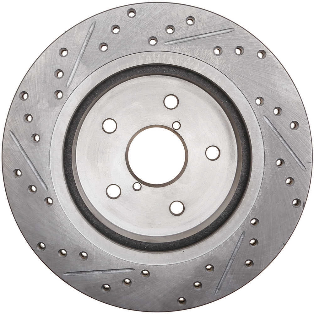 StopTech 127.47037L Sport Cross-Drilled & Slotted Disc Brake Rotors, European style brake pad