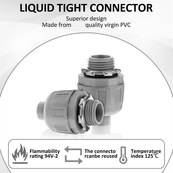 20 Pcs Conduit Connectors, 1/2 Inch Liquid Tight Connector NPT Non-Metallic for PVC Electrical Flexible Conduit Fittings
