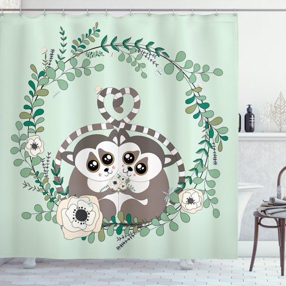 Ambesonne Lemur Shower Curtain, Exotic Wild Monkey Botanical, 69"Wx70"L, Pale Green Umber