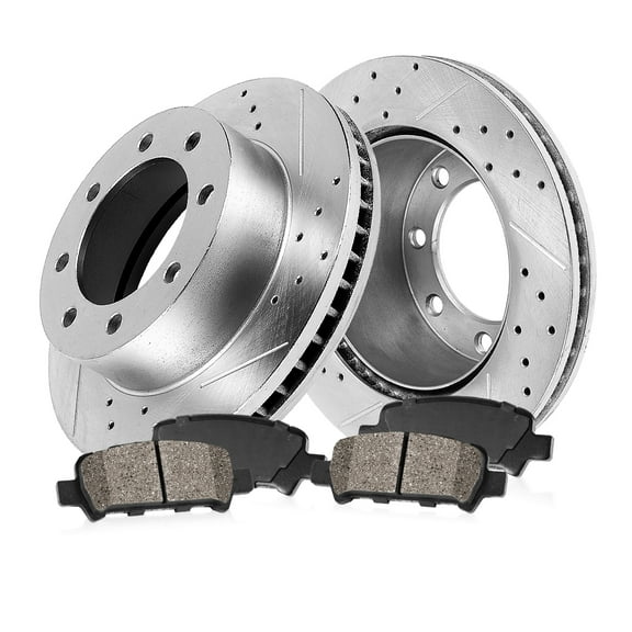 Callahan Brake Parts Brake Kit for Ford Excursion 2000-2005, Ford F-250 Super Duty 1999-2004, Ford F-350 Super Duty 1999-2004 Rear Drilled and Slotted Brake Rotors with Metallic Brake Pads EBYK014342