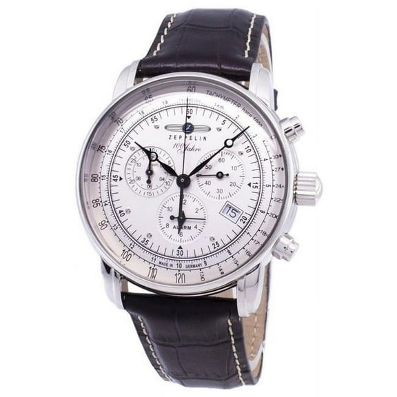 Men's 42mm Brown Calfskin Band Steel Case Swiss Quartz White Dial Chronograph Watch 7680-1
