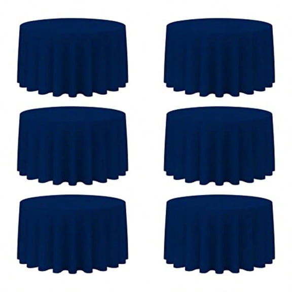 6 Pack Navy Blue Round Tablecloths 120 Inch - Circle Bulk Linen Polyester Fabric Washable Table Cloth Covers for Wedding Reception Banquet Birthday Party Buffet Restaurant