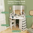 thumbnail image 2 of Corner Vanity Desk with Mirror and Lights, Makeup Vanity Table with 5 Drawers, Storage Shelves, Charging Station, Compact Vanity Dressing Table for Small Space，White, 2 of 6