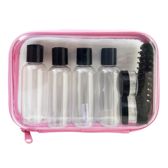 Red Stone Beauty.  TSA Approved Toiletry Case, Clear Travel Makeup Bag, Waterproof, Carry-On Airline, Compliant, 8 Pieces, Clear