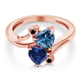 thumbnail image 3 of Gem Stone King 18K Rose Gold Plated Silver Persian Blue Moissanite Blue Created Sapphire and Black Diamond Ring for Women (1.63 Cttw, Heart Shape 6MM, Gemstone Birthstone, Size 6), 3 of 6