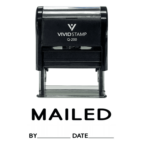 Vivid Stamp Mailed With By Date Line Self Inking Rubber Stamp (Blue Ink) - Medium