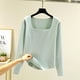 thumbnail image 2 of Camisetas para mujer,Blusa de manga larga para mujer, cuello redondo, botones delanteros, camisa informal de color liso, tela de rayón suave, ideal para uso diario y en casa, sopatenor, 2 of 9