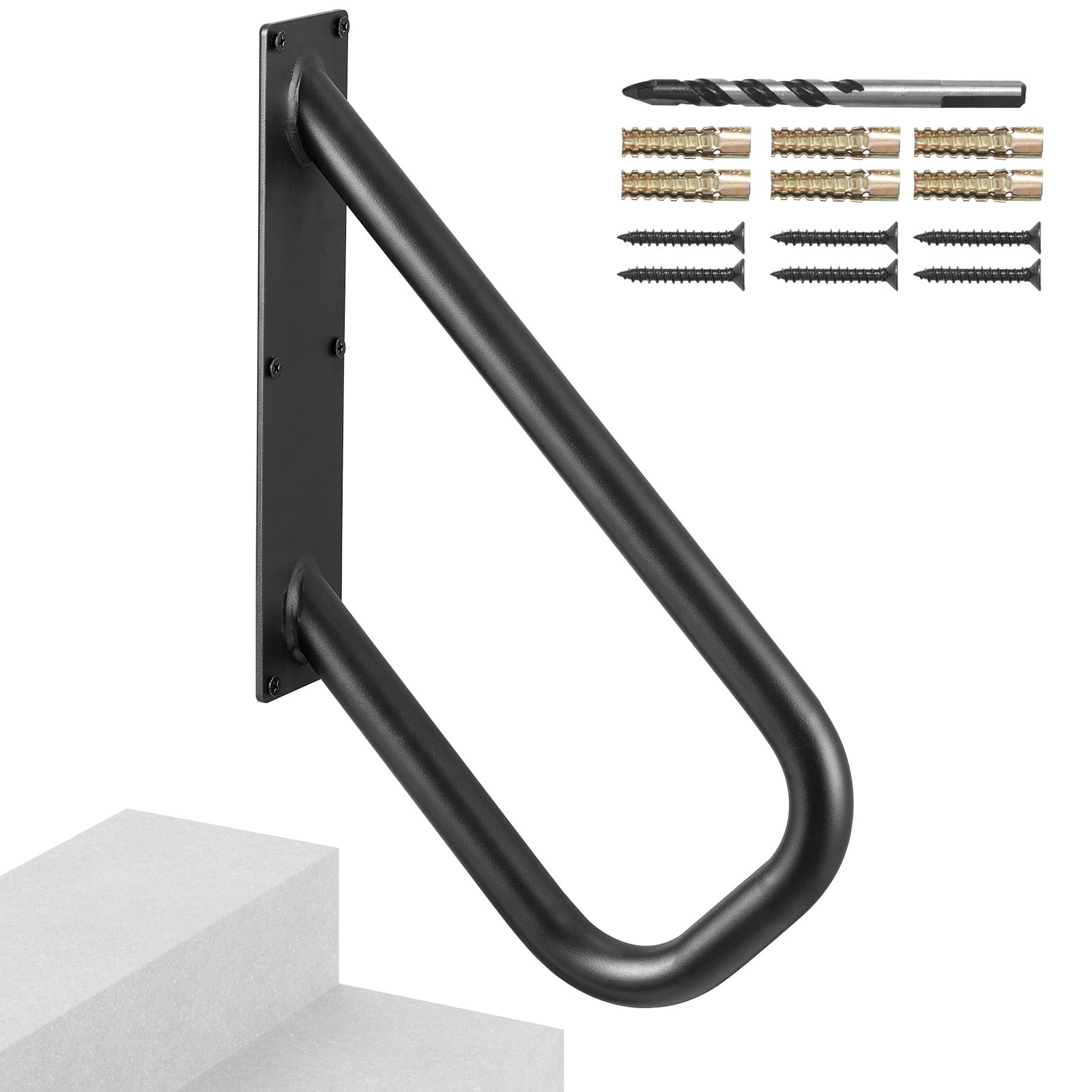 SKYSHALO Outdoor Step Handrails, 18.9" Long 1.3"Pipe, Wall-Mounted Safety Rails for 1-2 Steps, Matte Black Stair Rail for Garden, Yard, Garage, Support for Elderly, Pregnant, Disabled