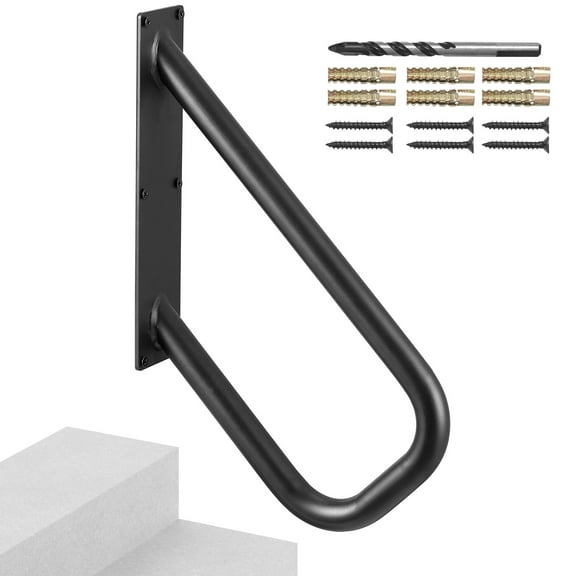 VEVOR Handrails for Outdoor Steps, 18.9" Length 1.3"Pipe Wall Mount Safety Railings for 1-2 Steps,Stair Handrail with Matte Black Finished,for Garden,Yard and Garage & Elderly,Pregnant Women,Disable