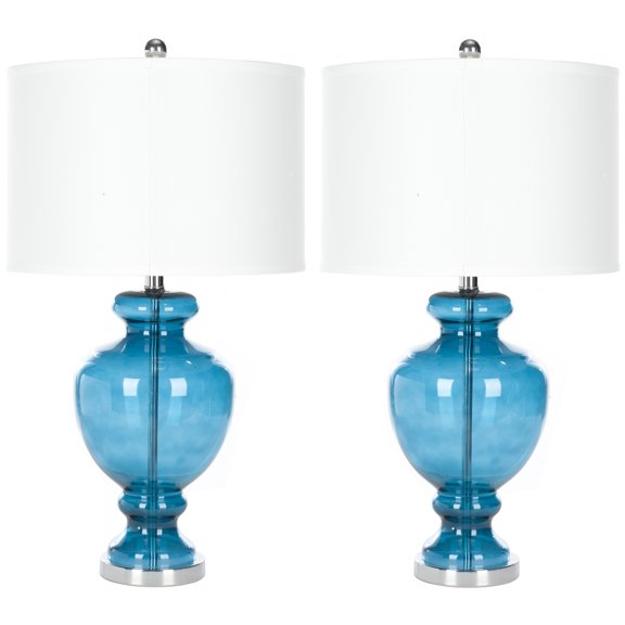 Safavieh 27" Traditional Chrome Table Lamp with Blue Glass White Shades