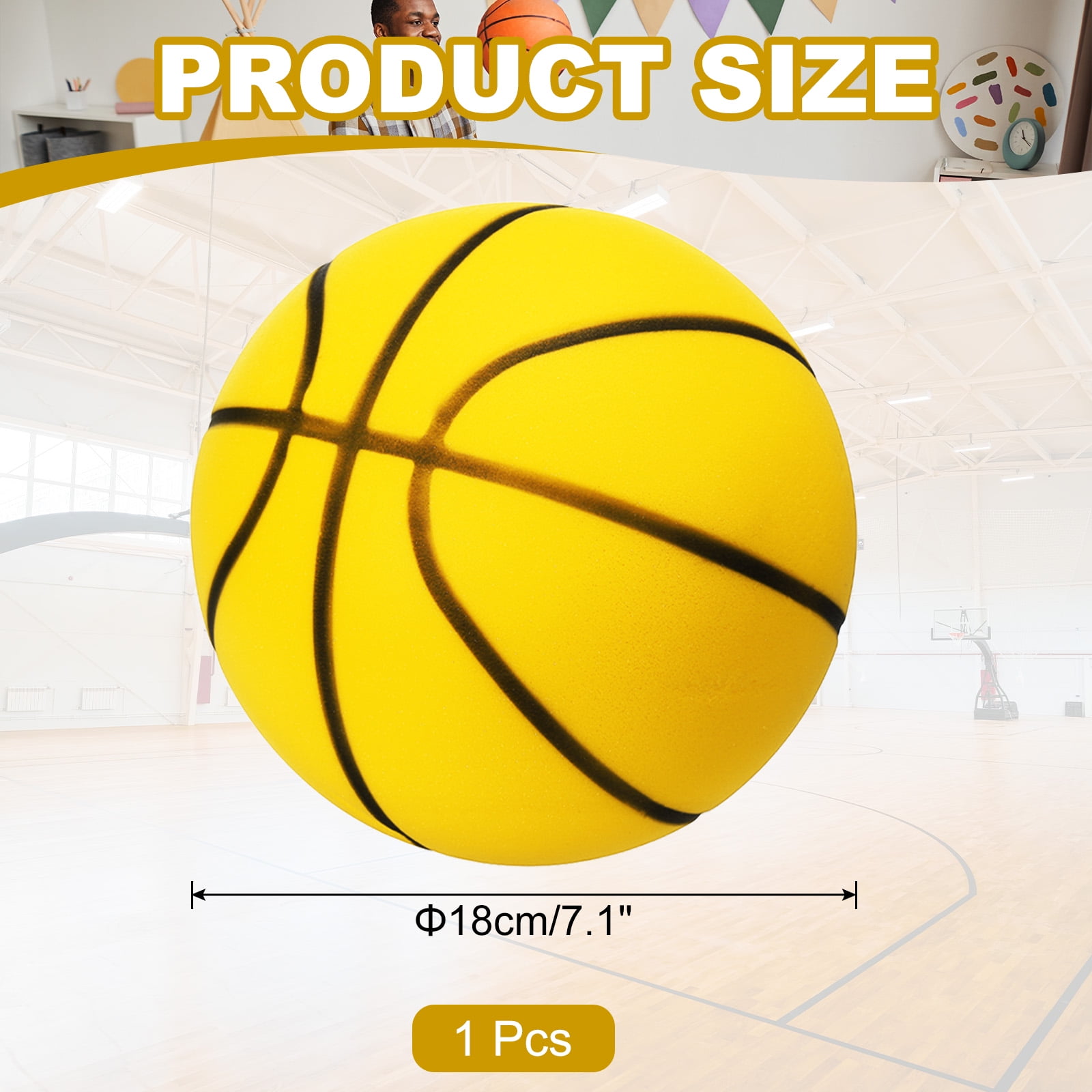 Uxcell Silent Basketball, Size 3 No Noise High-Density Foam Dribbling Indoor Basketball for Quiet Dribbling and Indoor Training, Yellow