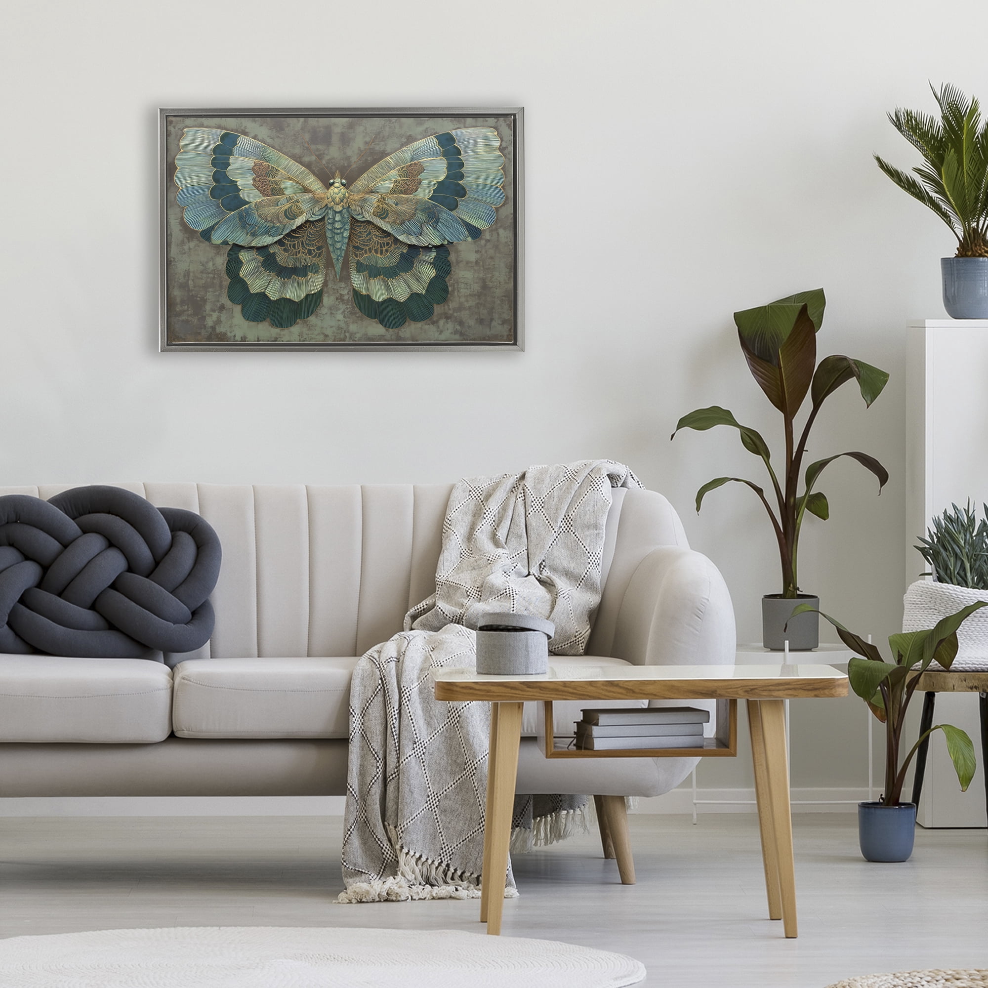 Stupell Industries Golden Jewel Butterfly Gray Framed Floater Canvas Wall Art, design by Petal Prints Design