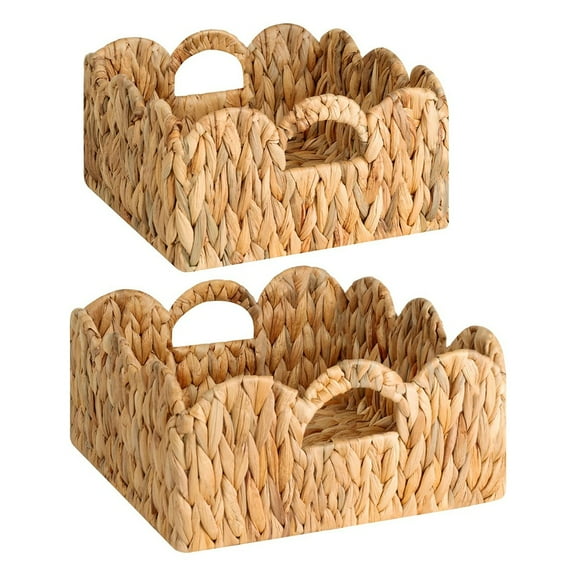 Scalloped Wicker Basket, Nursery Basket with Handles