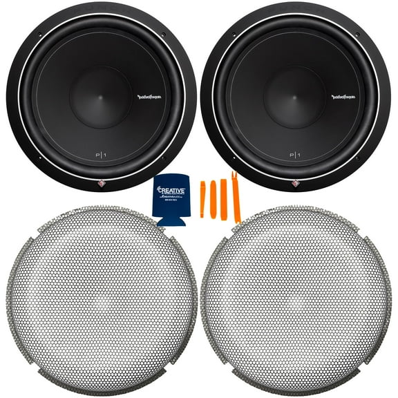 Rockford Fosgate 2 P1S4-15 Punch P1 15" 4-Ohm Subwoofers and 2 P1G-15 Stamped Grille Insert
