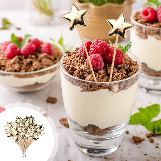 pstuiky 50 palillos de cóctel con forma de estrella de madera ideales para aperitivos decoración de frutas y bebidas y para fiestas navideñas.