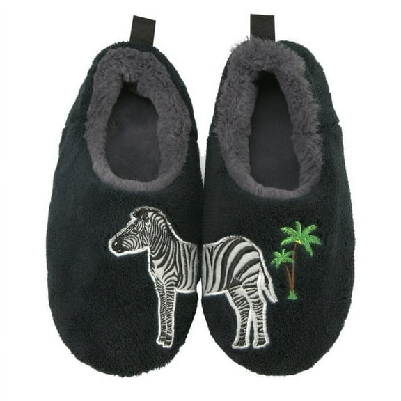 Oooh Geez Women's Cozy Fuzzy Slippers, Funny Animal House Shoes, Zebra, M