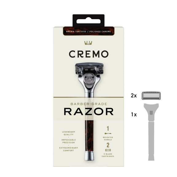 Cremo 5-Blade Brown Tortoise Mens Razor Handle Plus 2 Blade Cartridge Refills, All Skin Types, 3 Ct