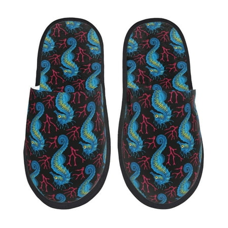 

Slippers for Women/Men - Blue Seahorse Soft Plush Warm Slip-on Slippers House Slippers Indoor House Shoes
