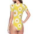 thumbnail image 4 of The Xecao Daisies Flowers Women's Crew Neck Body Suit, a short-sleeved bodysuit and basic swimsuit, both comfort and style for dating and daily life, 4 of 9
